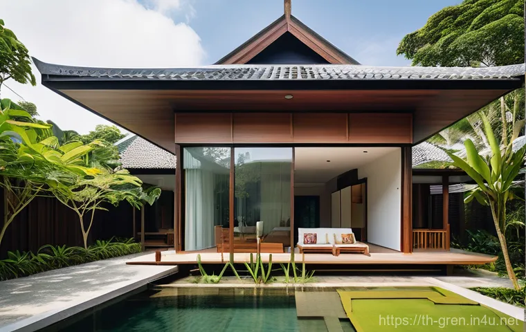 친환경 건축과 지속 가능한 경제 모델 - **Prompt 1: Sustainable Thai Home with Family**
    "A serene and modern Thai-style family home, des...