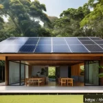 Home 17 친환경 건축 이론 필수 개념 - A modern eco-friendly home exterior in a tropical Thai setting, featuring natural bamboo structures ...